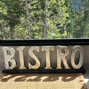 BISTRO Decorative Table Sign - Silver Letters on Black Base